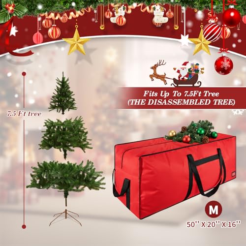 Image of Heavy Duty Christmas Tree Bag 7.5 FT with Dual Zippers and Reinforced Handles Wide Opening, Large Capacity fits for Artificial Christmas Tree, Red