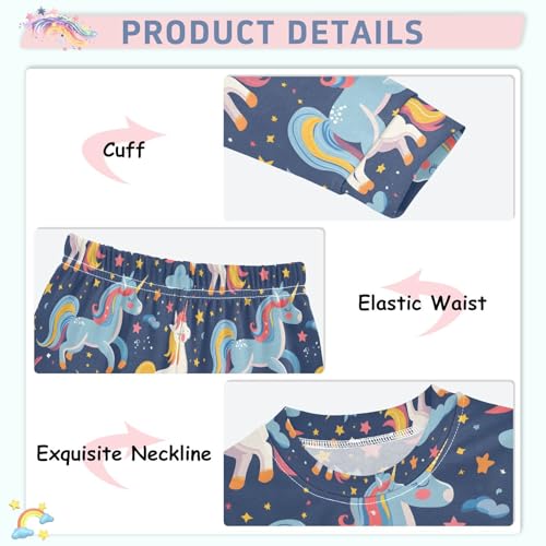 ALAZA Cute Unicorn Star Blue Cartoon Pajamas Long Sleeve Sleepwear 2-Piece Pajama Set4