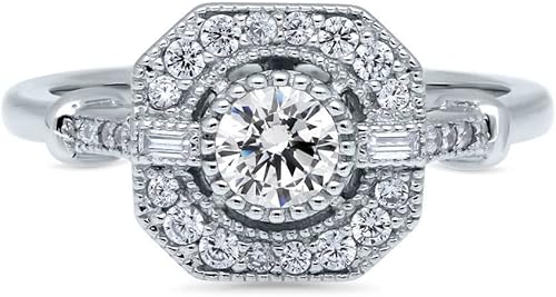 Vista 2 de BERRICLE Anillos Art Deco de plata de ley para mujer, anillo de circonita cúbica