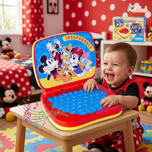Image of Disney Mickey Mouse Educational Laptop Toy for Kids - Interactive Alphabet & Number Learning Tool, Music & Sounds,Screen-Free Tech Toy for Boys & Girls Ages 3+, Safe & Portable Learning Aid