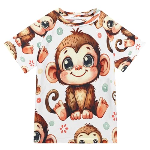 Toddler Boy Rash Guard Short Sleeve Swim Shirt Cartoon Monkey Print Rashguard 9-10T Beach Shirts Quick Dry,1