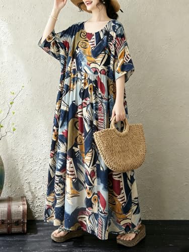 Image of Women's Plus Size Dresses Casual Vintage Printed Summer Baggy Dress
