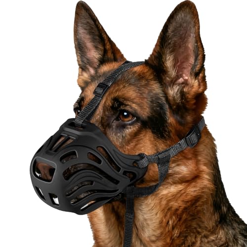 Dog Muzzle, Soft Breathable Dog Muzzles Suitable Dogs, Adjustable Basket Muzzles Prevents Chewing and Biting for Grooming Trimming Training (Black, XL (66lb))