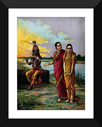 Image of Tallenge - Radha Krishna (Manini Radha) - Raja Ravi Varma Mythology Collection - Small Poster Paper - Framed (12 x 18 inches)