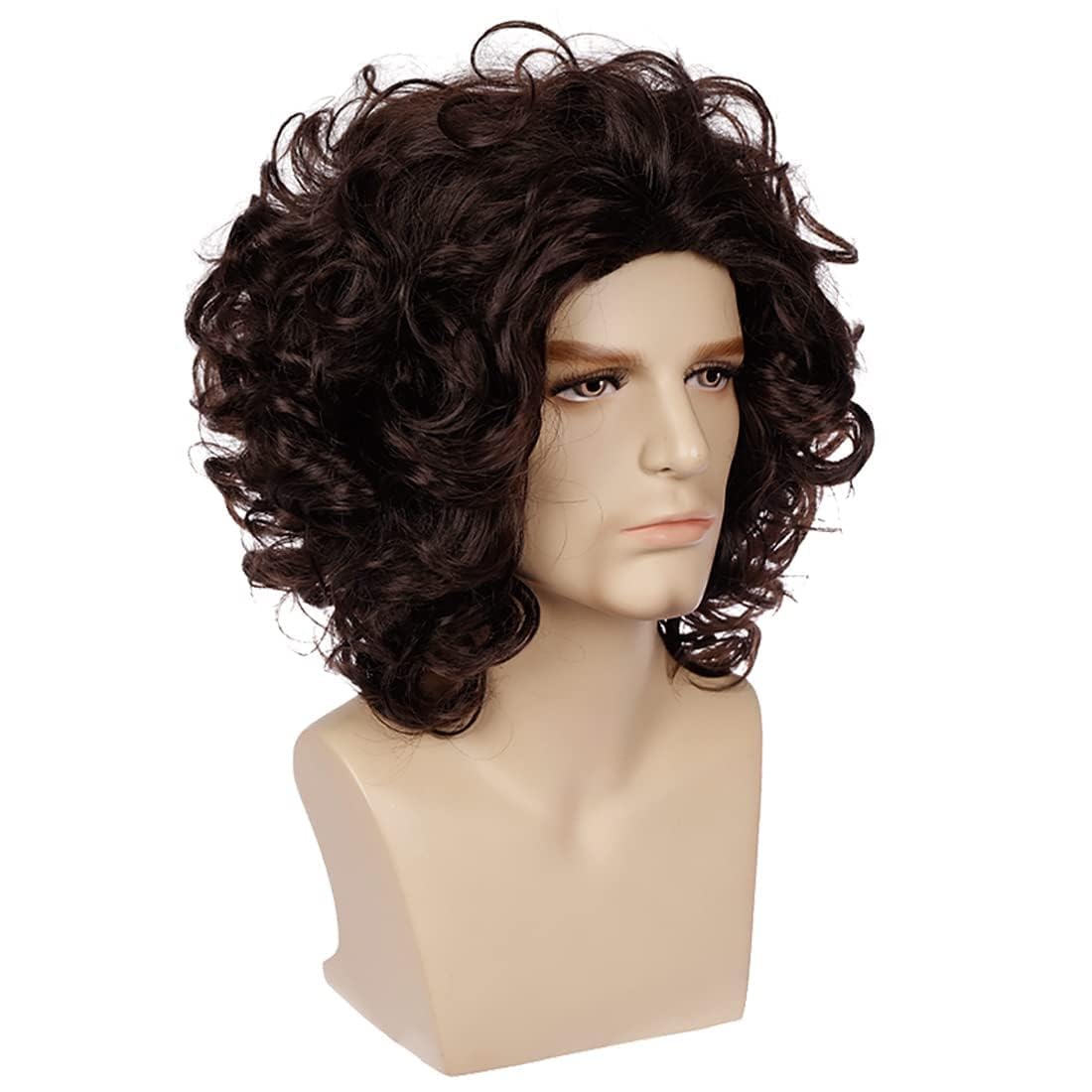 Excefore Men's Short Curly Brown Wig Heat Resistant Synthetic Hair Natural Looking Brown Wig for Men and Women Cosplay Party Costume Daily Use (Dark Brown)