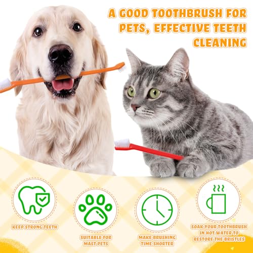 Image of Nuenen 15 Pcs Dog Toothbrush Dual Headed Dental Brushes Puppy Tooth Brushing Kit Long Handle Toothbrush for Large and Small Dogs Cats Most Pets Teeth Cleaning Oral Care Supplies (Colorful)