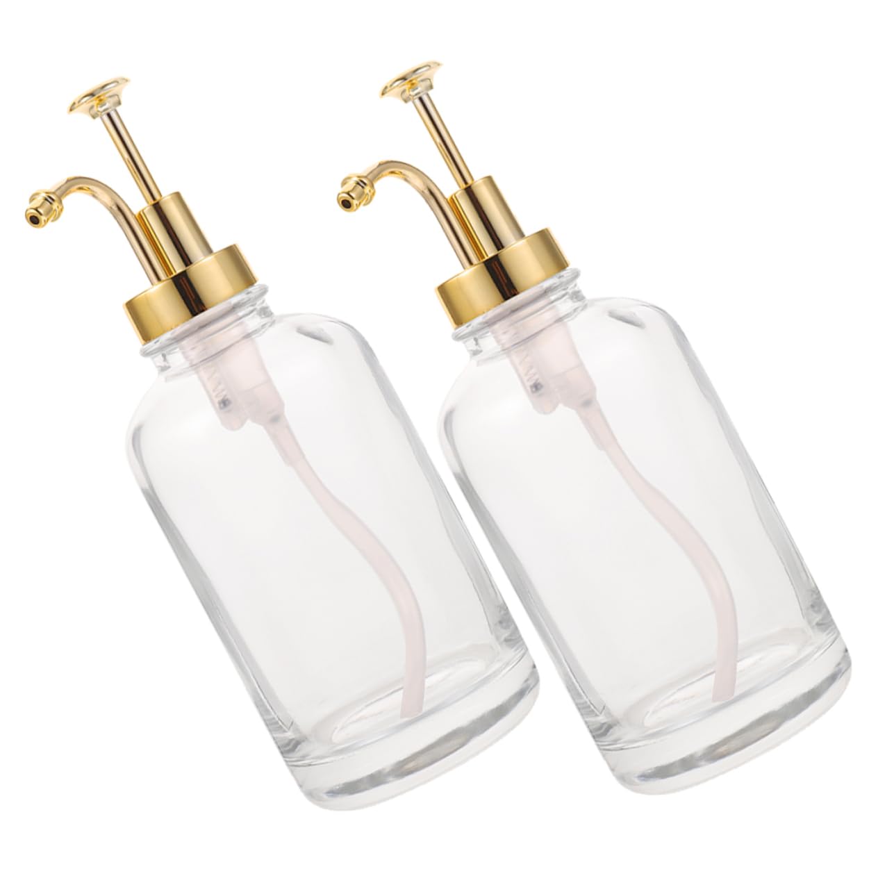 Unomor 2Pcs Syrup Pump Dispenser Reusable Glass Storage Bottles for Honey Sauce Lid for Coffee Bar Kitchen Use Design for Easy