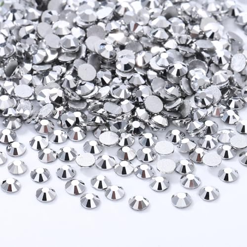 Image of Silver Flatback Rhinestones, Glass Rhinestones for Nail Art and Craft, Glue Fix, Loose Crystal Gemstones(Silver, SS4, 2880pcs, 1.5-1.7mm)