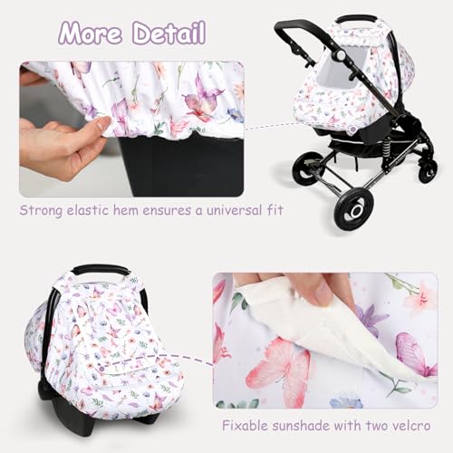 Image of Pea Pod Baby Car Seat Cover, Universal Infant Car Seat Cover with Sunshade & Mesh Windows - Breathable Minky Lined Canopy Cover for Stroller- Soft Carseat Cover for Newborns, Butterfly Patterns
