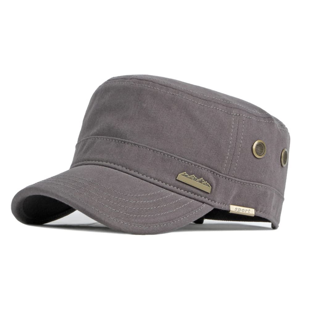 SEIUKSMen's Classic Army Caps Cotton Flat Top Cap Adjustable Breathable Outdoor Cadet Hats Grey