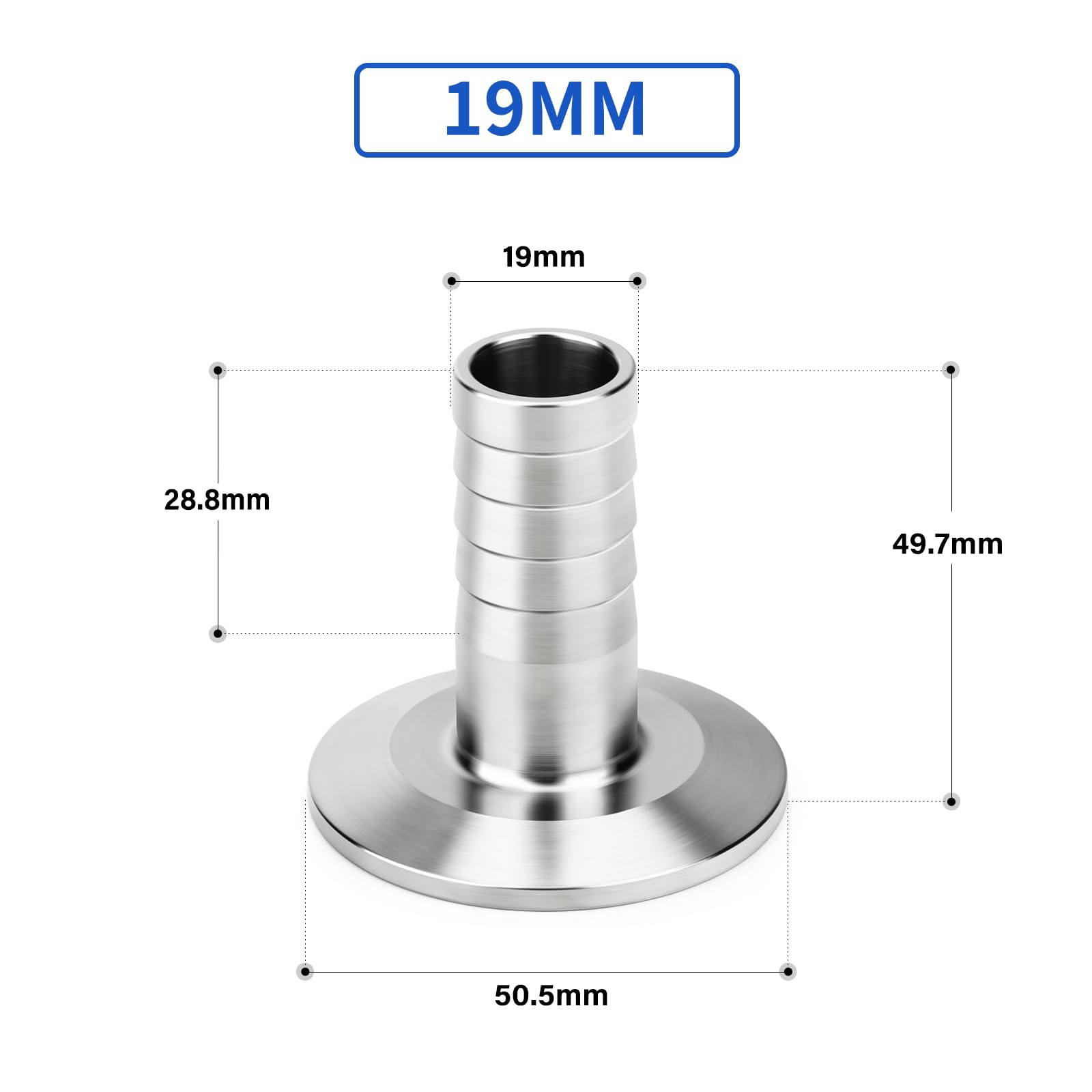 5 Stück 1.5" Tri Clamp zu 19MM Schlauch Barb 304 Edelstahl Sanitär Schlauch Fitting Ferrule OD 50.5mm Hausbrau Anschluss