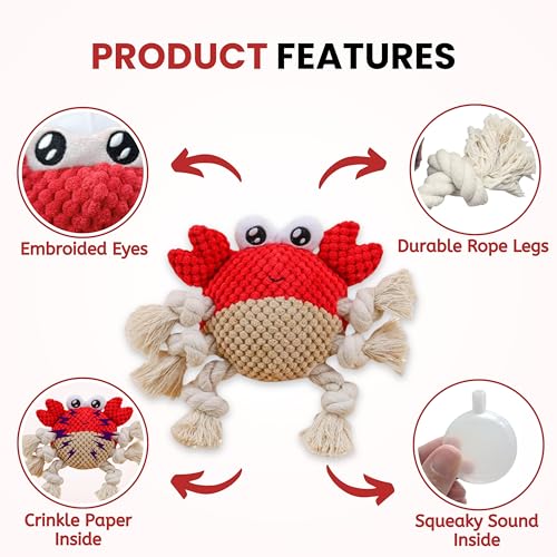 Foodie Puppies Dog Squeaky Plush Rope Toy - (Crustacean Plush Toy) | Non-Toxic, Stuffed, Teething, Chewing, Playful, Crinkle & Cuddly Toy | Intelligence Toys for Small Dogs and Puppies (Size: 14cm) (Image - 3)