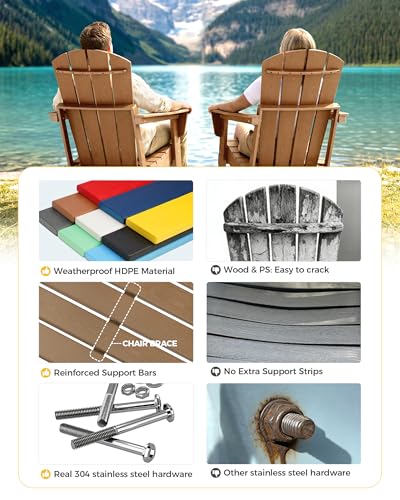 Image of Folding Adirondack Chair Set of 4, Lightweight-Portable HDPE Patio Chair, All-Weather Space-Saving Foldable Fire Pit Seating for Camping, Backyard, Deck-Cedar