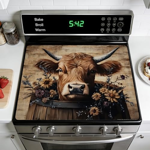 Image of Stove Top Cover for Electric Stoves: All-in-One Heat-Resistant Protector Mat, Non-Slip Kitchen Counter Mat Cow Pattern 28''x20''