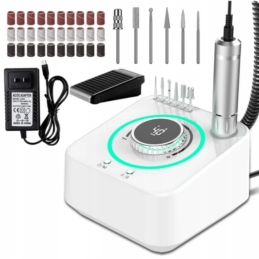 Profesjonalna Mocna Frezarka Do Paznocki Mani Pedicure + Zestaw Frezów 80W