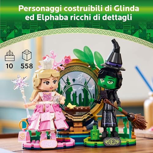 Wicked Personaggi di Elphaba e Glinda - Giocattolo da Esposizione con Accessori Inclusi Scopa, Corona e Borsetta oltre a Scena con Finestra - Regalo per Bambine da 10 Anni Fan del Film - 75682 - Lego - Immagine 1