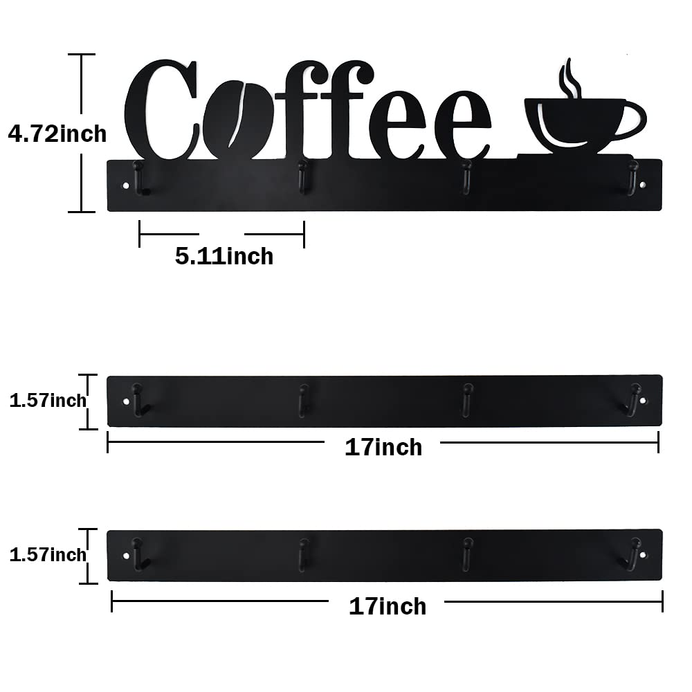 IBUYKE Porta Tazzine da Caffè,Porta Tazzine da Parete,Set da 3,Portatazze con 24 Ganci,Supporto per Tazza da Appendere,Organizer per Tazze per Cucina,Sala da Pranzo,Caffetteria,Bar,Marrone TBJ005H-3