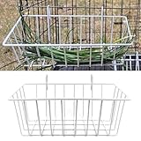 2pc Hay Feeder for Rabbit, Guinea Pig, Bunny, Chinchilla, Metal Frame Hay Feeder, Hanging Feeder Small Animal Basket with Hook Metal Grass Holder (White)