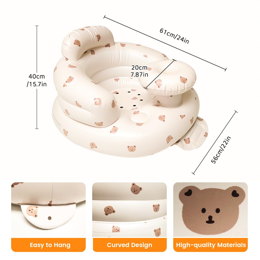 ROPECUBE Inflatable sit up Chair for Babies 3-36 Months, Baby seat with Built in Air Pump?Infant Back Support Sofa with Storage Case for Inside and Outside (Brown Bear Plus)