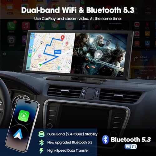LAMTTO Upgraded 11'' Wireless Carplay Screen with Net-Flix YouTube Apps and Backup Camera Built-in Entertainment Video Box Navigation Voice Assistant for iOS 10+ Android 11+ - view 3