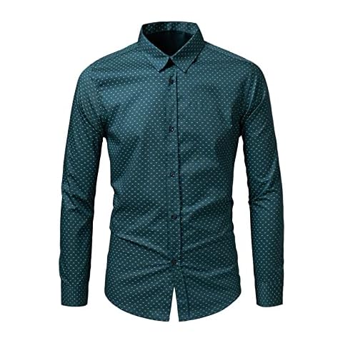 WZIKAI Mens Shirts Casual Long Sleeve Button Down Slim Fit Dress Shirt for Men Formal Business Printed T-Shirts, Green, Medium Cover