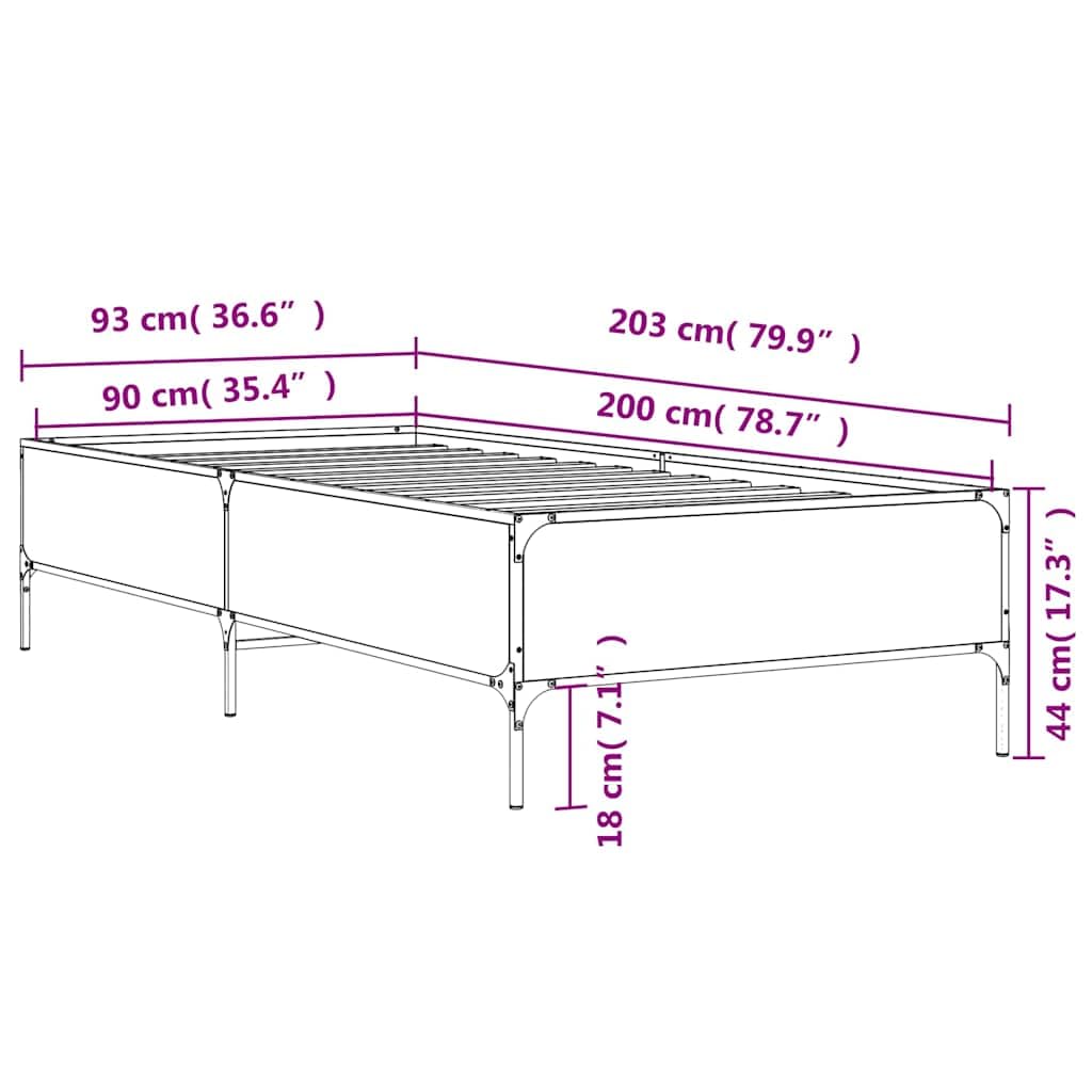 Drewnopochodny z metalowymi nogami stabilna rama 90x200 cm czarny | Rama łóżka 90x200 czarna z drewnopochodnego materiału i metalu, stabilna stelaż pod materac z listwami ze sklejki, wzmocnione