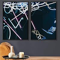 2 Piece Framed Canvas Wall Art Colorful Art Lights Canvas Prints Home Artwork Decoration for Living Room,Bedroom - 16