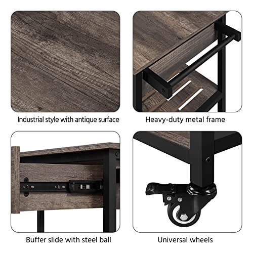 Yaheetech Kitchen Island On Wheels With Storage Drawer & Shelves, 3-Tier Utility Kitchen Cart With Towel Rack & Lockable Wheels For Dining Room, 40 X 20 X 36.5 Inches, Taupe Wood #TOP2