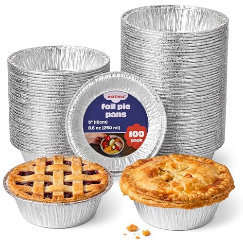 MATANA - 100 Barquettes Ronds Jetables en Aluminium (Couvercles Non Inclus) - Moules de Cuisson pour Petits Repas, Tourtière, Tartes & Quiches - 250ml / 12cm...