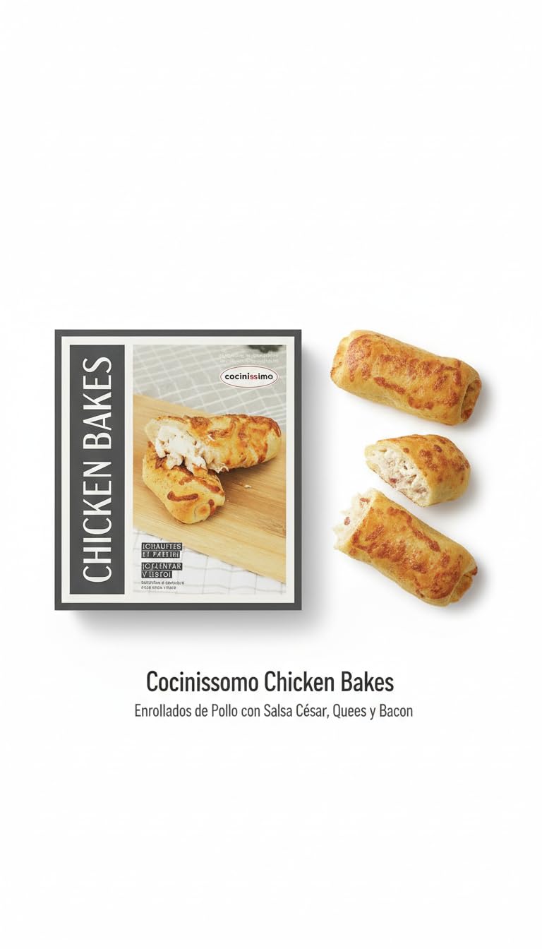Cocinissimo Chicken Bakes - Pack 6 Enrollados de Pollo con Salsa César, Queso Mozzarella y Bacon Ahumado (1,35 kg) - Comida Preparada, Calentar y Listo - Envío Refrigerado con Cadena de Frío
