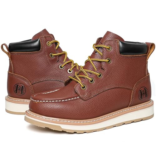 6" Soft Toe Mens Work Boots, EH Leather Non-Slip Durable Breathable Shoes3