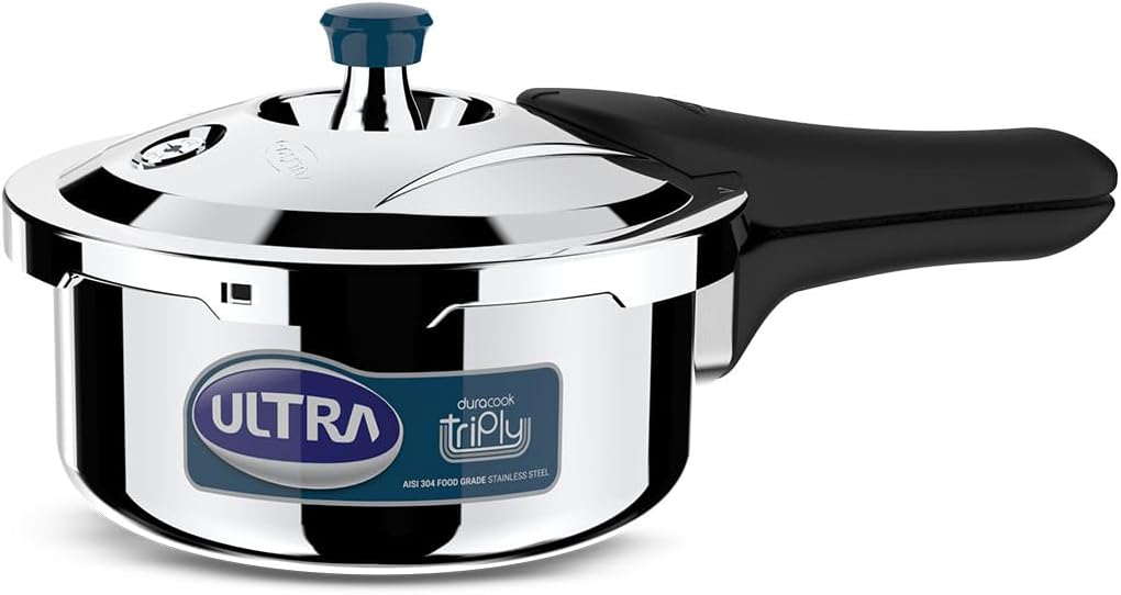 Ultra Duracook Triply Pressure Cooker 2 Litre | AISI 304 Food Grade Stainless...