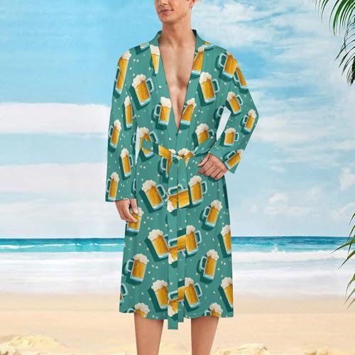 Beer Mugs Funny Men's Robe Soft Lightweight Bathrobe Long-sleeve Spa Robes2