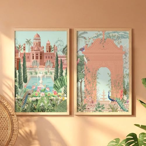 Image of NoWorries Traditional art Set of 2 Aesthetic Wall paintings for Home and Cafe Decor - Madhubani art Wall Painting for Wall Decoration -Traditional frames for dining room (Synthetic Wood frame) (Leminated 300 GSM Pigment Digital Print) (framed, Multicolur) Set of 2