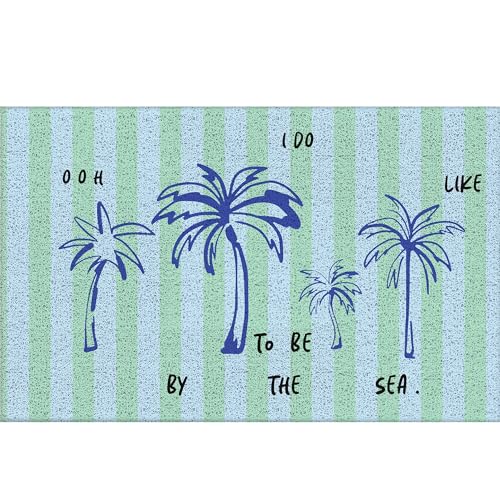 RYYCDOI Summer Coastal Door Mat, Tropical Palm Tree Beach Doormat Outdoor Indoor Entrance Porch, Summer Outdoor Mat, Coastal Beach Ocean Welcome Mats for Front Door, 17x30 Inch