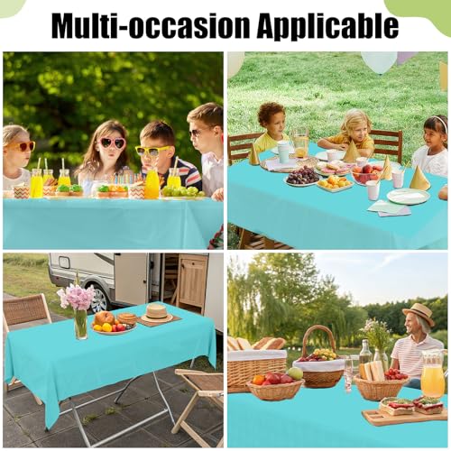 Image of Smiry Disposable Table Cloth 3 Pack, 84 Inch Round Waterproof Plastic Tablecloth, Decorative Round Table Covers for Party, Birthday, Picnic, Teal