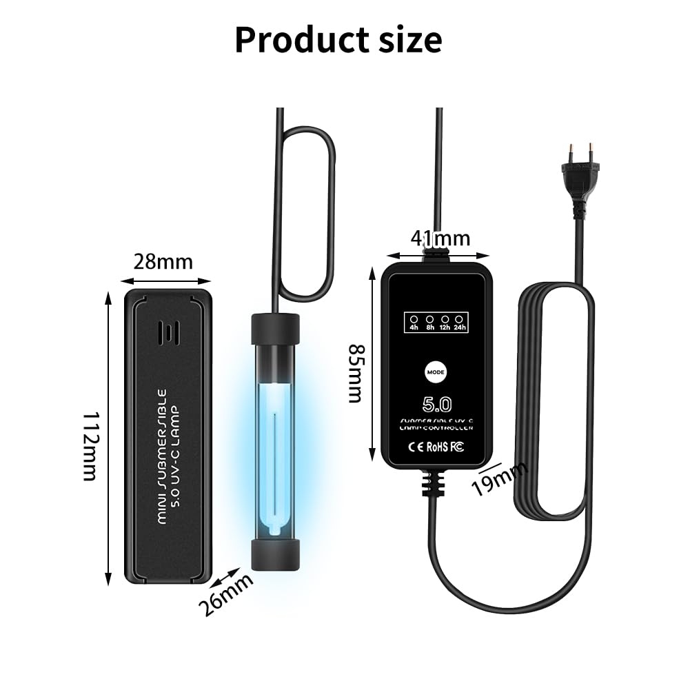 Lámpara esterilizadora UV para acuario, lámpara de desinfección UV para acuario, cocina y estanque, ahorro de energía, con temporizador y funda, desinfección de agua UV, control de algas