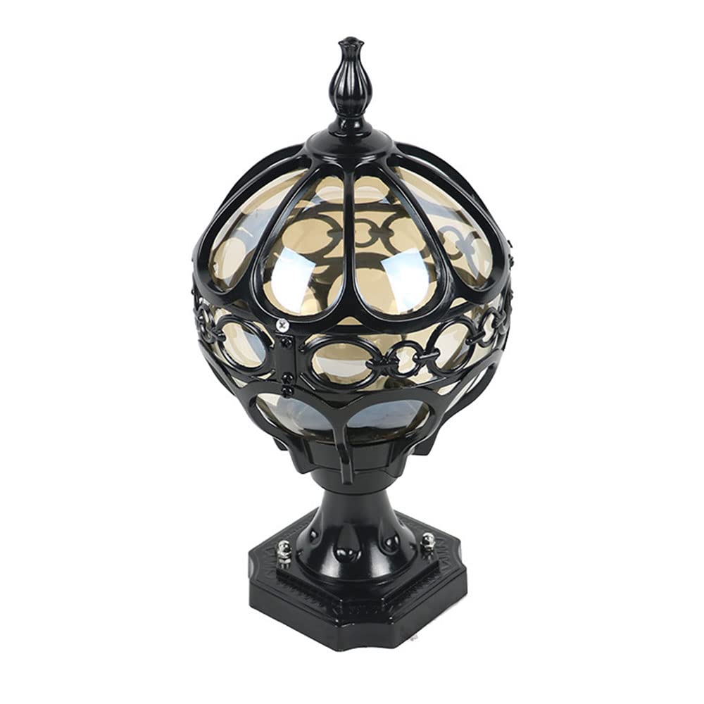 GTHTUHFD Outdoor Lawn Post Light Fixture Tea Room Glass Lampshade Post Cap Light Pier Mount Vintage Post Lamp Waterproof E27 Mount Fence Post Deck Lighting For Fence Patio Path Yard Wa,Black-13.3in