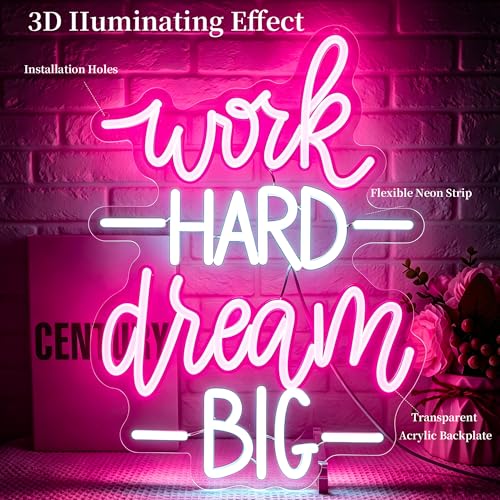 Image of Work Hard Dream Big Neon Sign Led Neon Lights Neon Signs for Wall Decor Light Up Sign for Birthday Party Club Gift