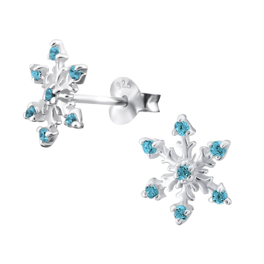 Blue Snowflake Earrings for Women Girls Sterling Silver Diamond Christmas Winter Earrings Cubic Zirconia Dainty Winter Holiday Snowflake Jewelry