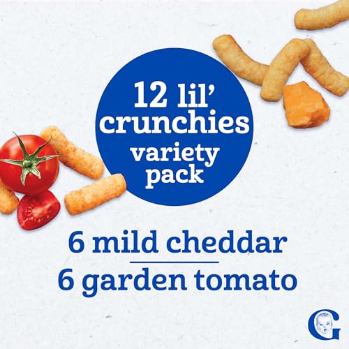 Image of Gerber Lil' Crunchies, Garden Tomato and Mild Cheddar, Snacks for Babies, Stage 3 Baby Food Snacks, Variety Pack,12-Pack