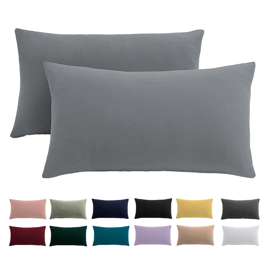 Kissenbezug 40x70 2er Set - Kopfkissenbezug 40 x 70 cm Grau Für Kissen 100% Mikrofaser Kissenhülle Bügelfrei & Knitterfrei mit Reißverschluss