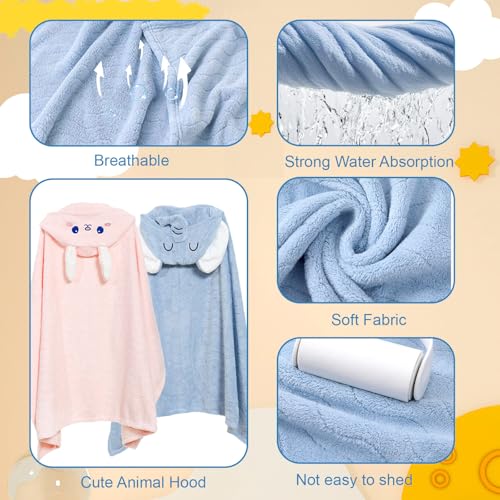 Image of Hooded Baby Towels 2 Pack Coral Fleece, Luxuriously Thick Hooded Towels Soft Shower Bath Towel for Newborn, Infant, Toddler (Blue & Pink)