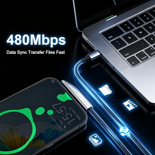 Image of Verilux 240W Right Angle Type C Cable Fast Charging with LED Indicator, 1.8M /5.9FT PD 3.1 C Type Charger Cable with 480Mbps Data Sync Support for iPhone 17 /17 Pro /17 Pro Max /16 /15, Galaxy S26 /S25 /24