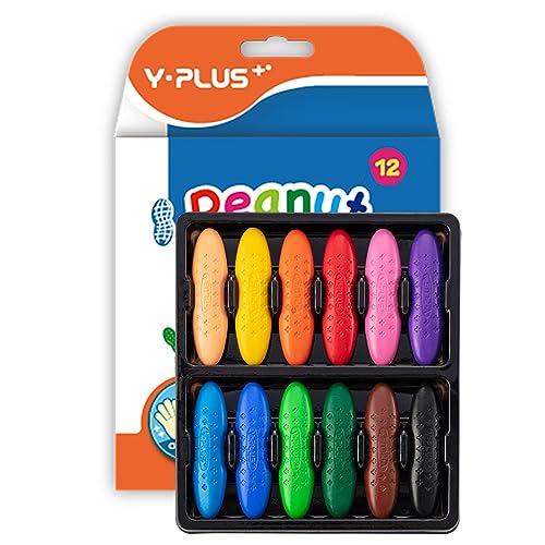 YPLUS Peanut Crayons for Kids 12 Colors Washable Crayon Non-Toxic Baby Crayon for ages 3-4 4-8 Coloring Art Supplies
