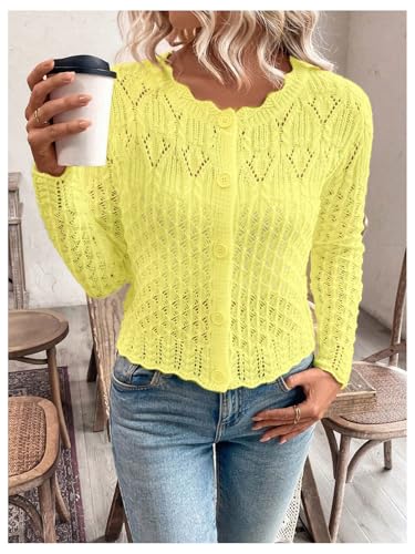Image of GORGLITTER Women's Button Up Cropped Cardigan Fall Sweaters Lightweight Open Front Cute Long Sleeve Crochet Knit Tops