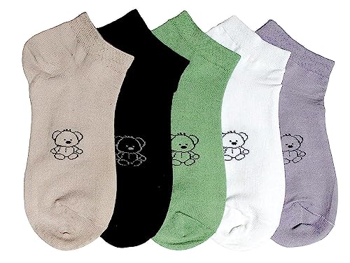 Teddy Printed Cotton Socks for Girls (Pack of 5, Multicolor)