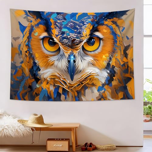 Tapiz de búho 3D en pintura al óleo color jengibre para decoración estética de salón, 150x200cm