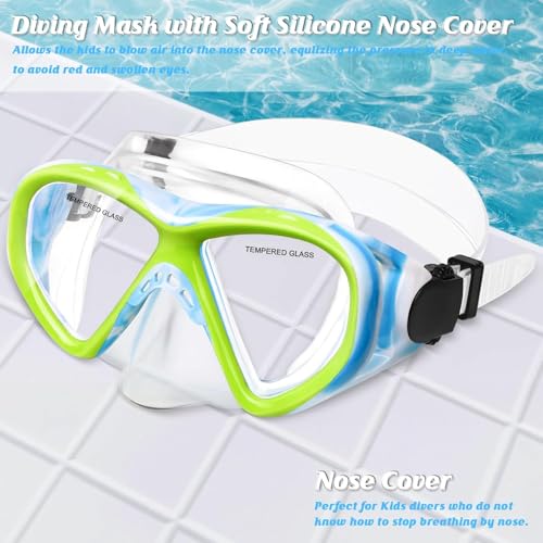 Image of Kids Swim Goggles Snorkel Diving Mask for Boys Girls Ages 5-15, Anti-Fog Swimming Goggles with Nose Cover