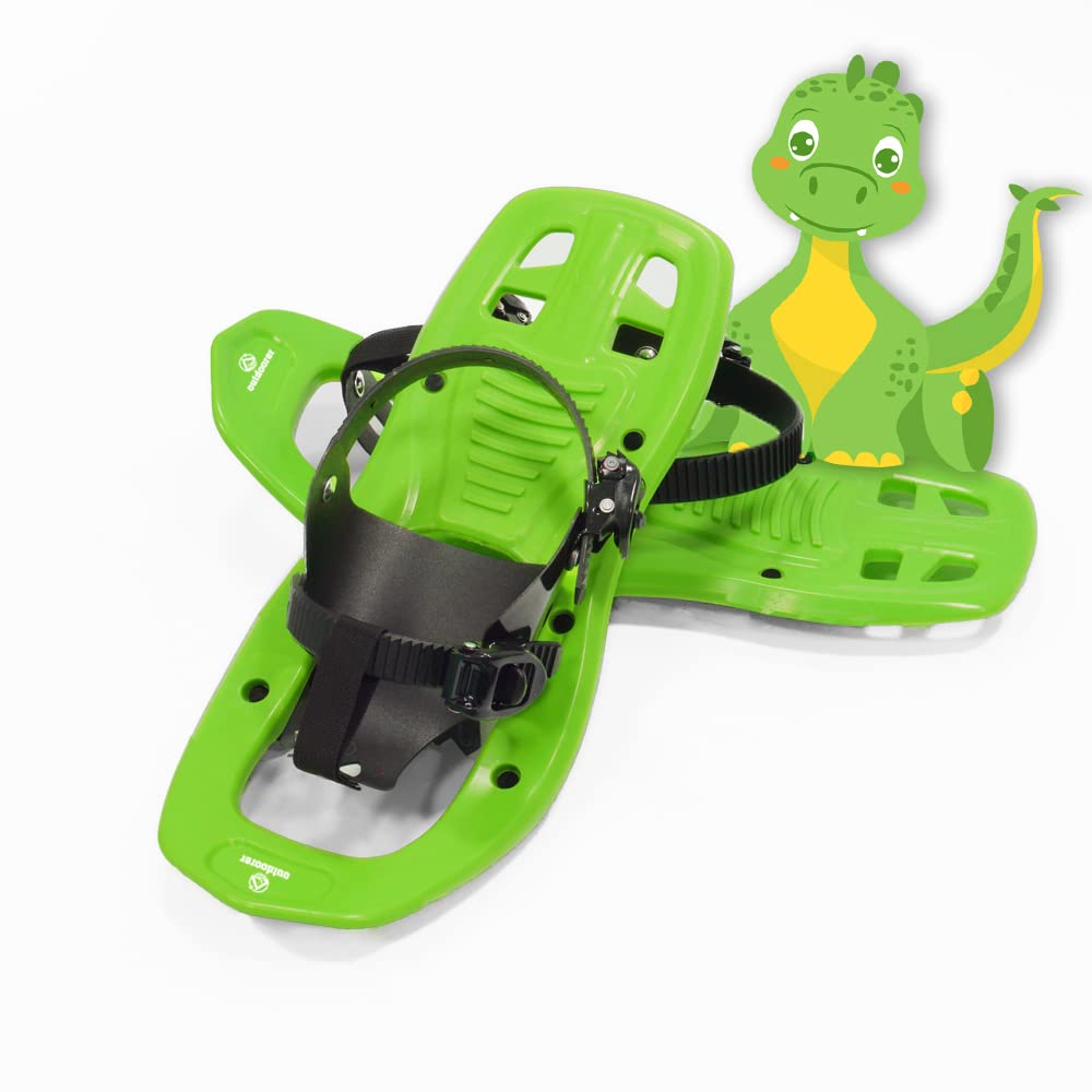 outdoorer Schneeschuhe Kinder SnowDino in Grün – robuster Kunststoffrahmen, für Kinder bis Schuhgröße 36